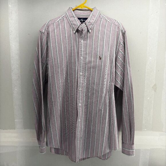 Vintage Ralph Lauren Pastel Red Green Striped 90s Mens Size Large Button Up EUC - Picture 1 of 5